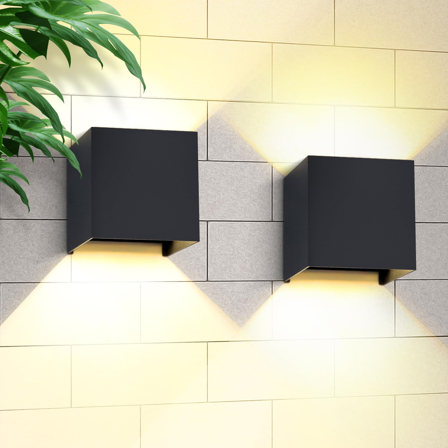 CANMEIJIA Outdoor Wall Light Aluminum 9W 3000K Warm Black Up Down Lamp 2Pcs