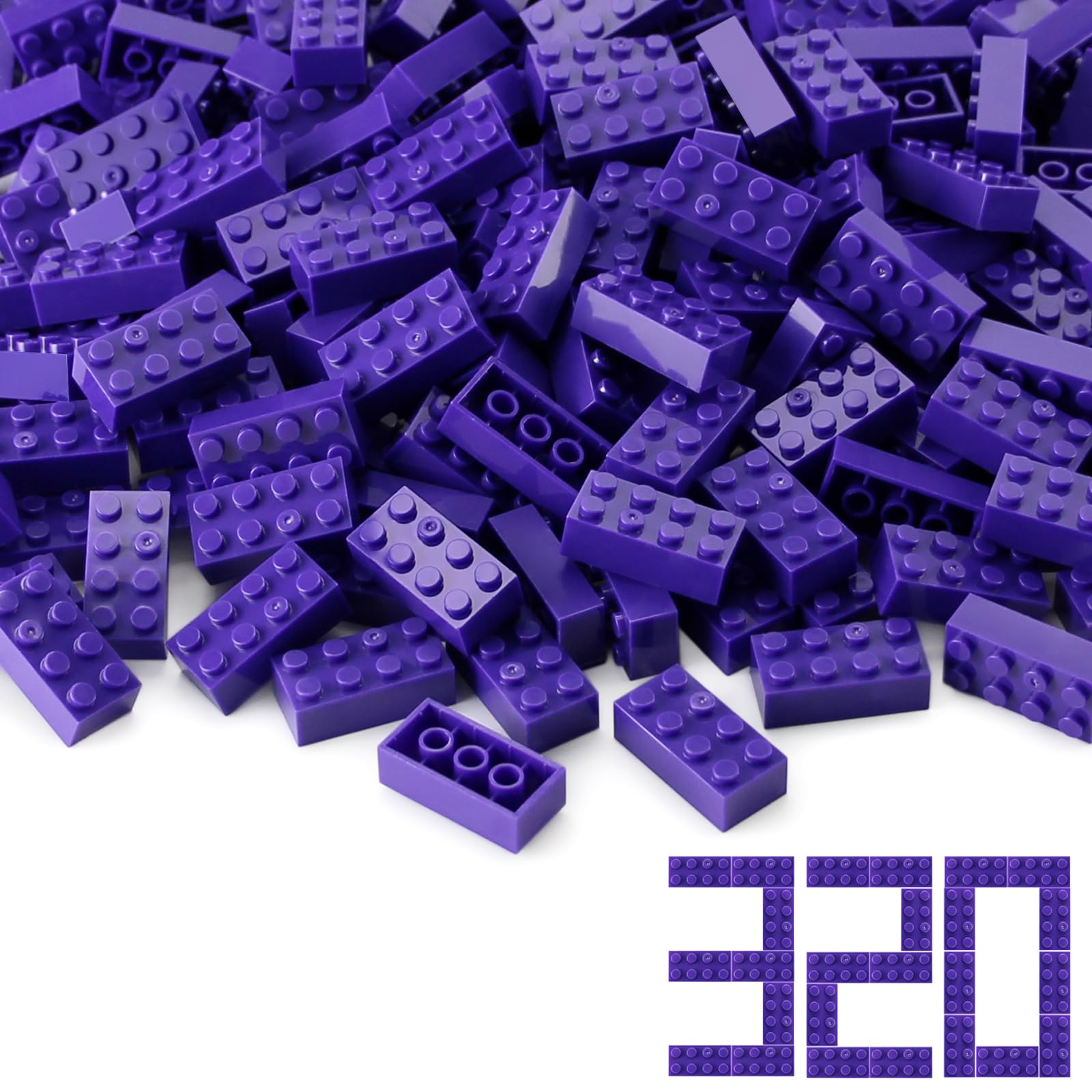 2x4 Bricks Dark Purple 320 Pieces Parts Classic Building kit Creative Play Set Basic Blocks Toy Accessories Compatible with 3001 Major Brands