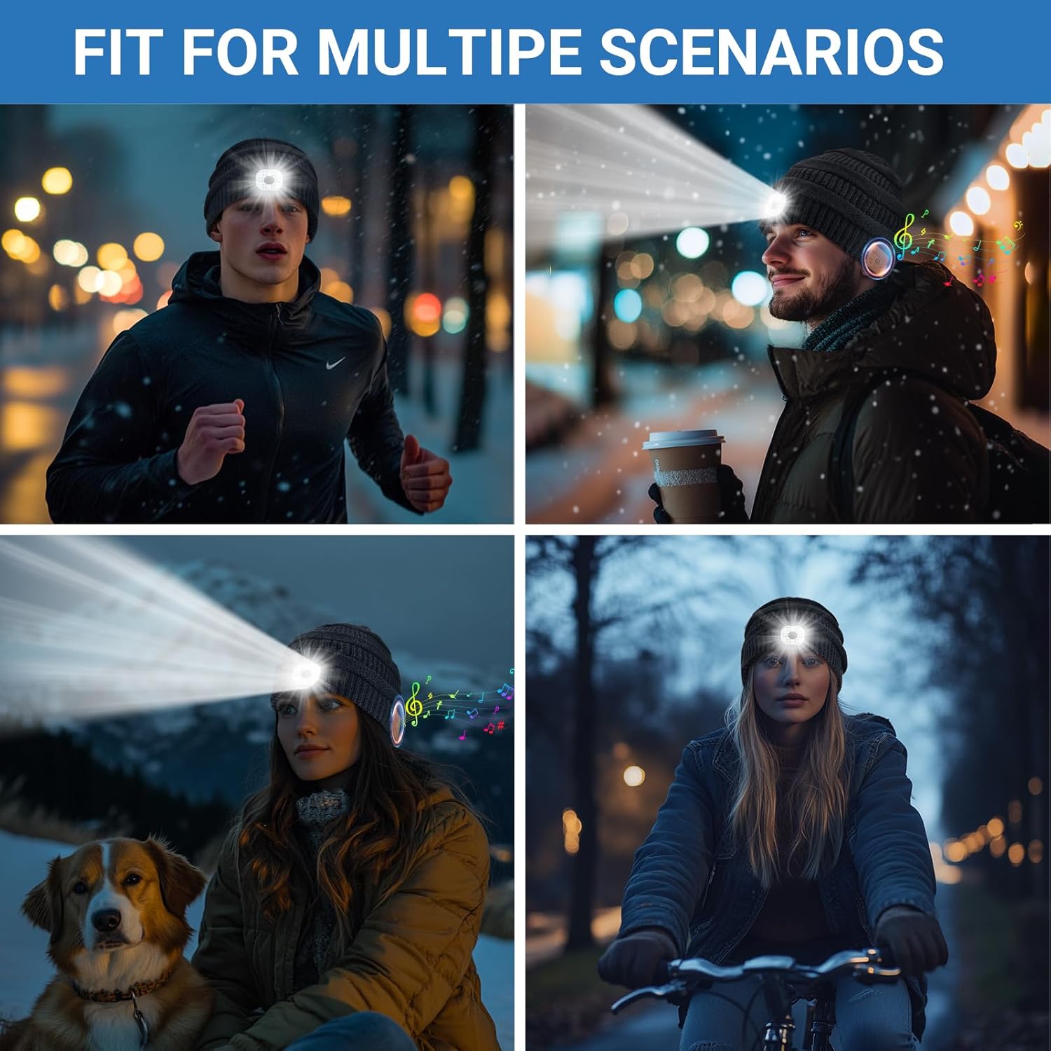 Rotibox Bluetooth Beanie Hat with Light, Music Knit Hat with Headphones for Outdoor Sports,Gifts for Men, Stocking Stuffers for Men - Image 6