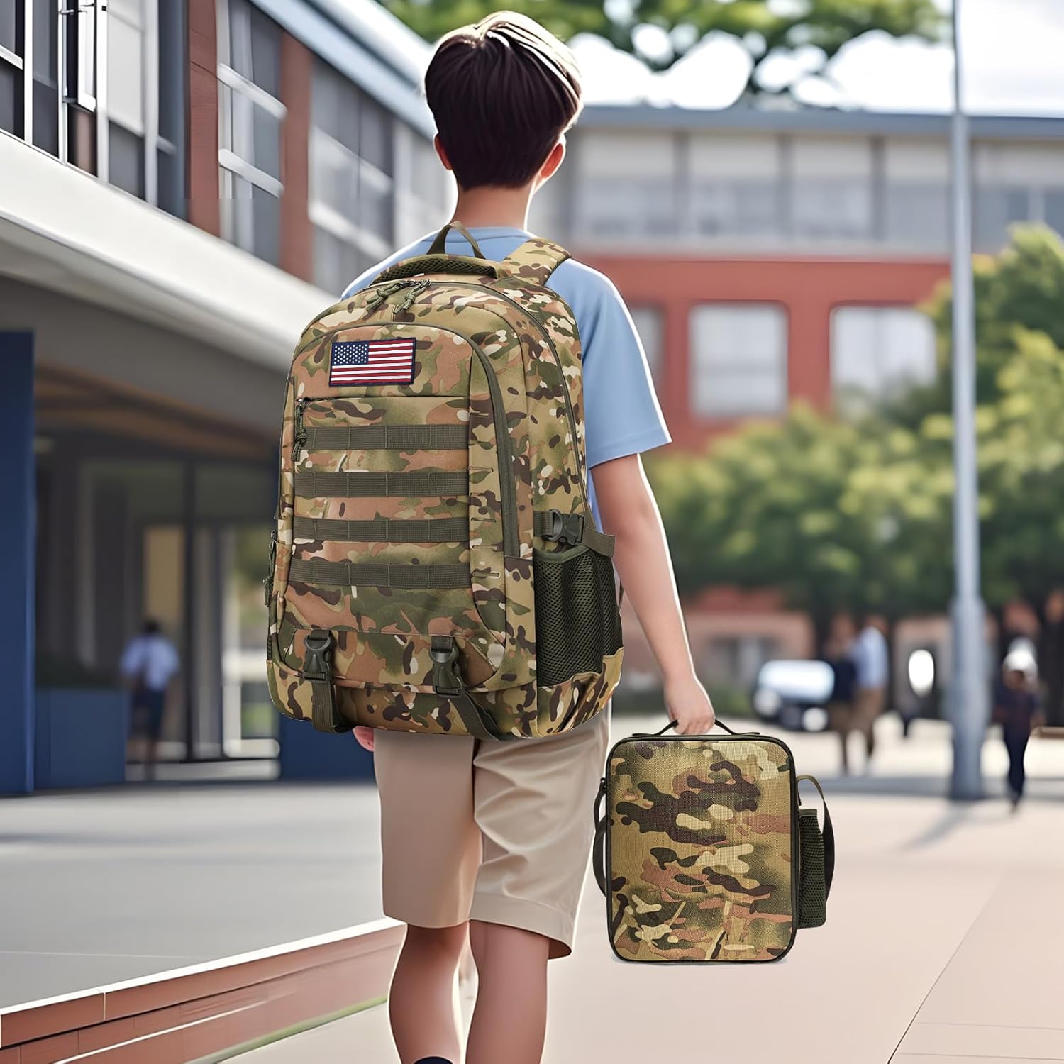 Camo Backpack for Boys backpack for 19'' Students Bookbag for Boy Bookbag and Lunch Box Pencil Case 3 in 1 Set School Bags Children Kids Teens Elementary Middle High School Outdoor Camping - Image 7