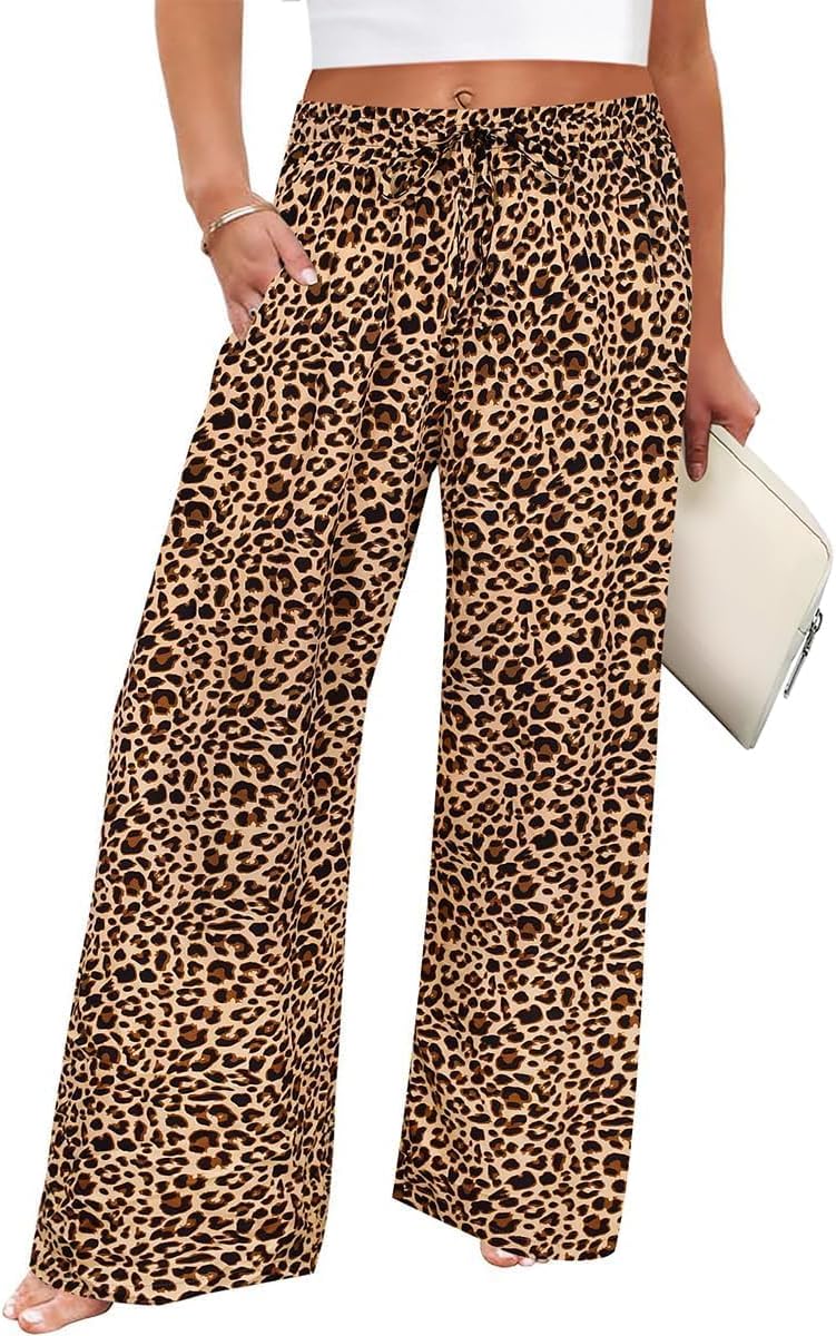 TIYOMI Plus Size Wide Leg Pants for Women Elastic Drawstring Pants High Waisted Lounge Pants XL-5XL