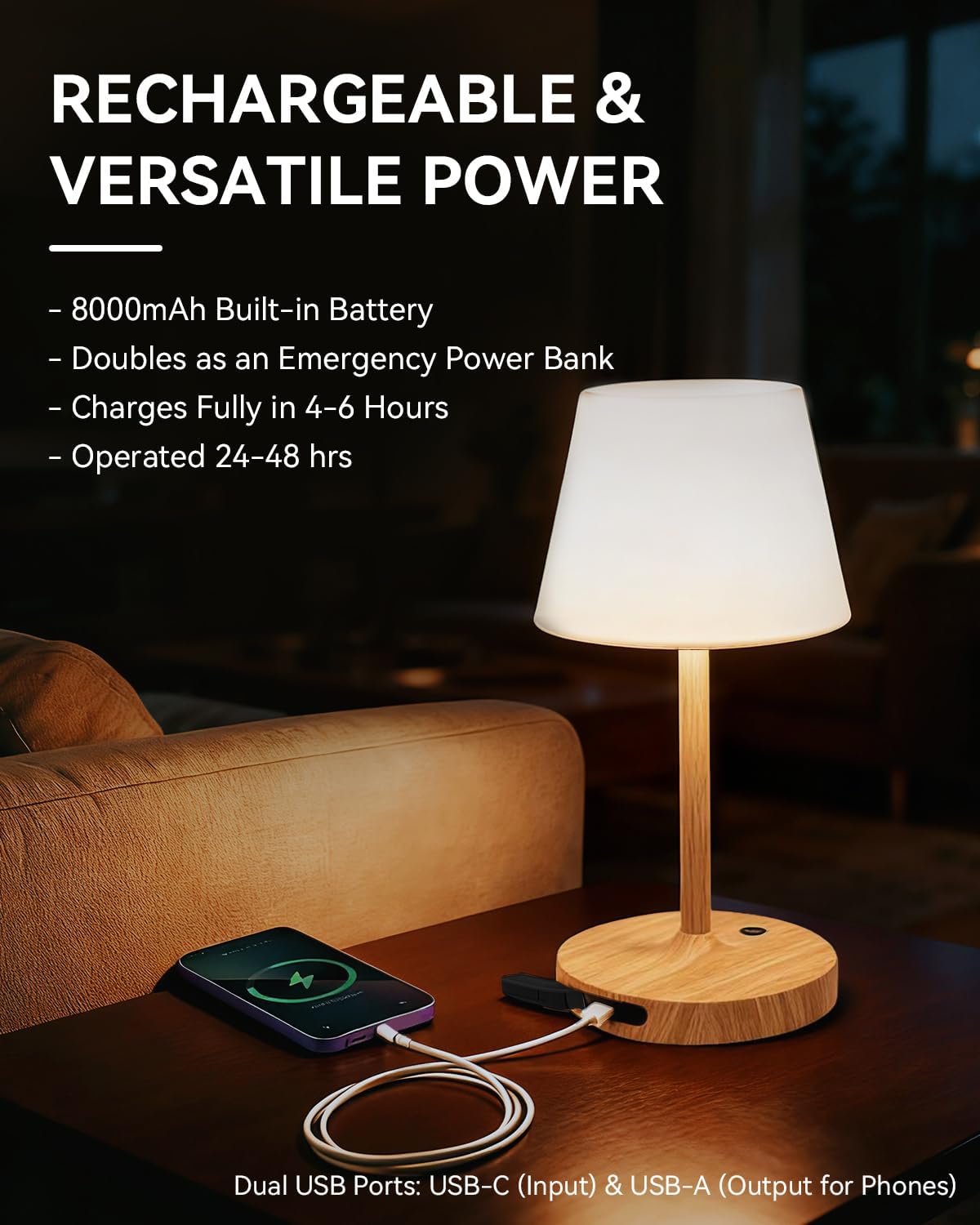 Outdoor Waterproof Shower Lamp, 8000mAh Cordless Rechargeable Table Lamp with Touch Dimming, IP65 Wireless LED Night Light for Patio, Camping, Bathroom, Restaurant & Kitchen