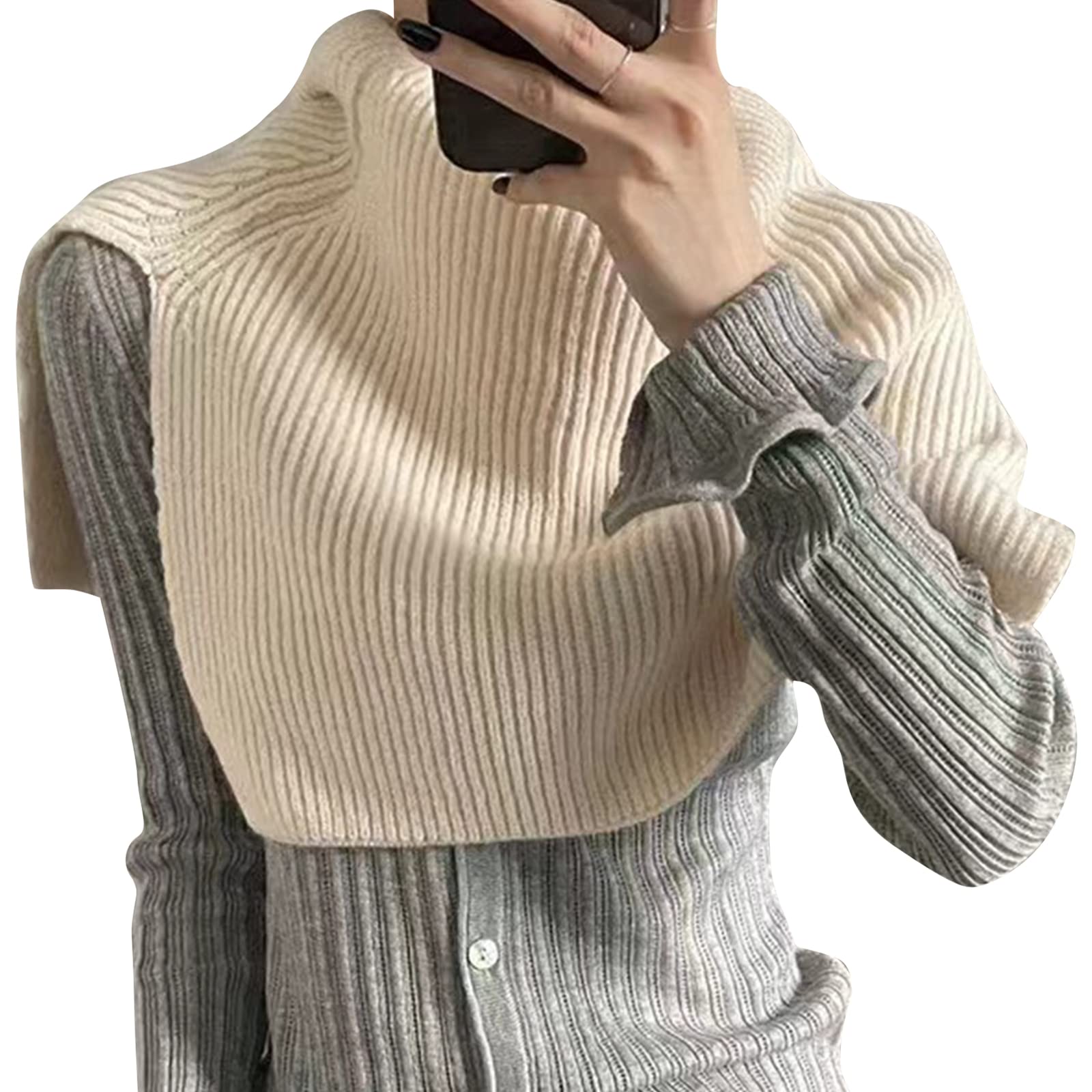 Kobeleen Women's Beige Winter Knitted Fake Collar Scarf Shoulder Wrap Turtleneck Knitted False Collar Warm Windproof Detachable Scarf