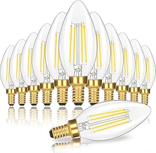 12-Pack Dimmable E12 Candelabra LED Light Bulbs 60 Watt Equivalent, 6W Ultra Bright 630 Lumen Chandelier Light Bulb, 5000K Daylight White Clear Glass B10 LED Candle Light Bulbs for Ceiling Fans