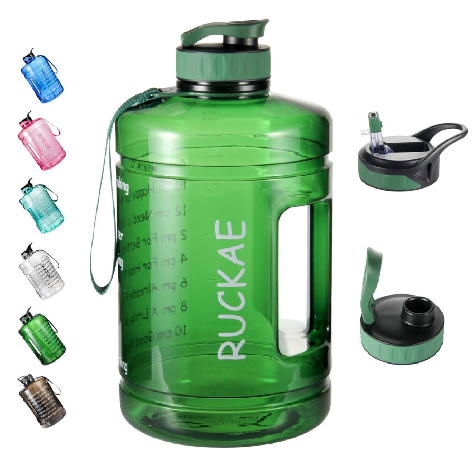 Ruckae Water Bottle, 1 Gallon Water Bottle with Straw and One Replaceable Lids, 128OZ Motivational Water Bottle with Time Marker to Drink Enough Water Daily for Fitness, Outdoor