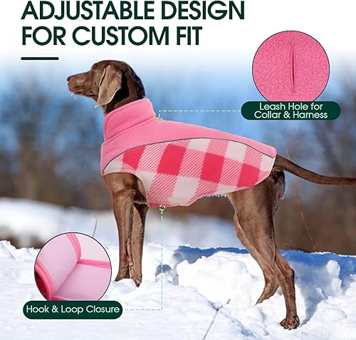 Miniatura 4 de Kuoser Dog Winter Coat, Reversible Waterproof Dog Jacket with Reflective Strip, Warm Dogs Fleece Vest Adjustable Doggy Cold Weather Clothes Plaid