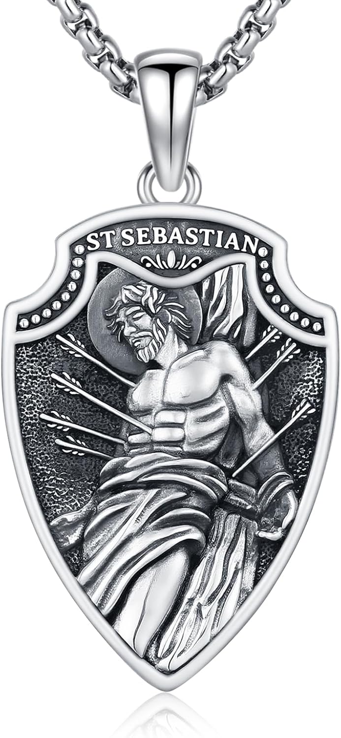 Patron Saint Necklace 925 Sterling Silver Amulet Medal Protection Pendant Religion Jewelry for Men Women With Stainless Steel Chain and Gifts Box