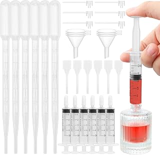 30pcs Perfume Refill Tool Kit Plastic Perfume Dispenser Transfer Tools with 6pcs Spring Droppers, 6pcs Long Nozzle Dispenser Pumps, 6pcs 3ml Droppers, 6pcs Funnels & 6pcs 5ml Cap-Equipped Syringes