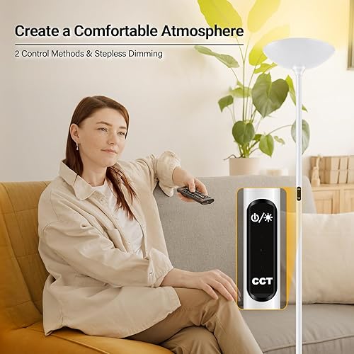 Miniatura 3 de Lámpara de pie LED lámpara de pie regulable lámparas de pie brillantes de 20 W con lámpara de lectura ajustable de 5 W 2500 lúmenes interruptor de 3