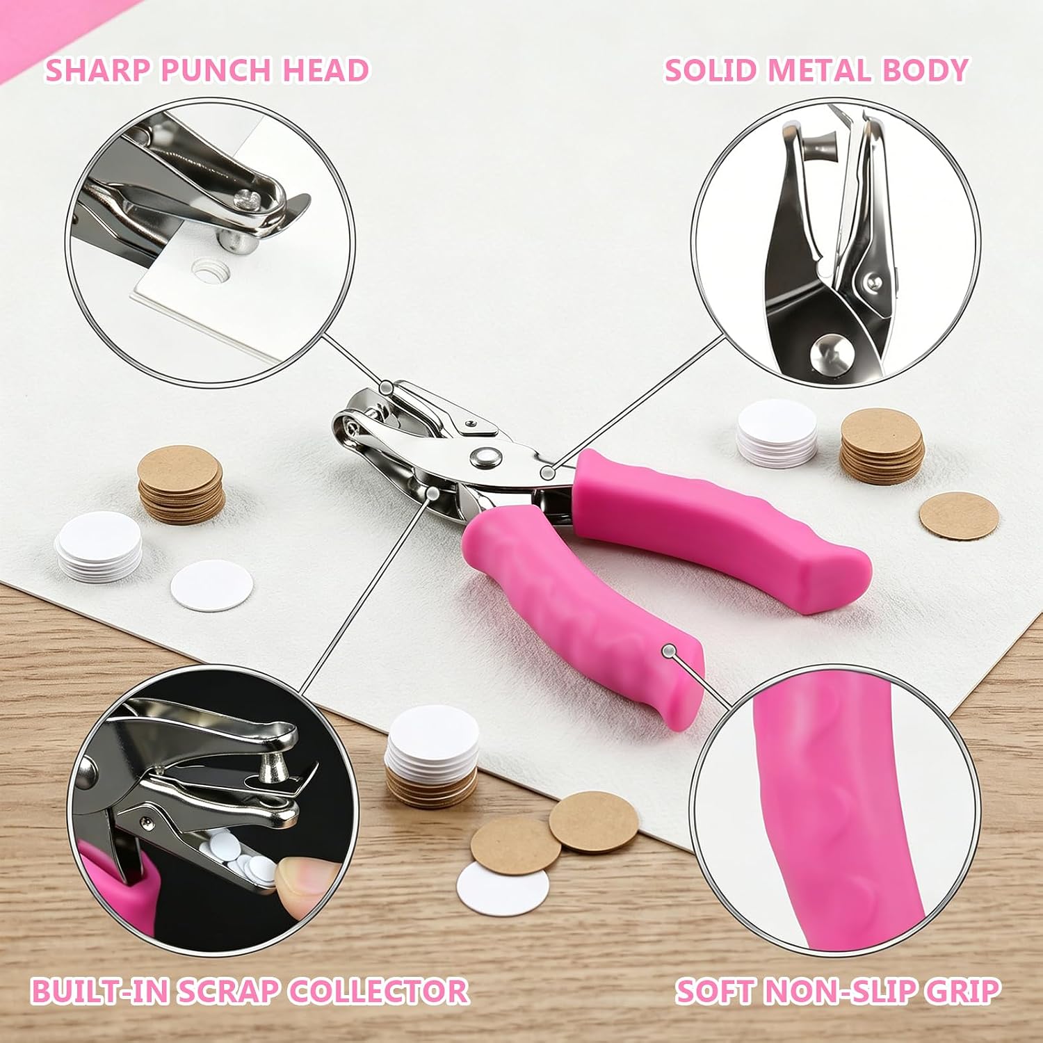 2 Pcs Single Hole Punch, 1/4" & 1/8" Mini Small Hole Puncher with Soft Grip, Handheld Hole Punch for Paper Crafts Scrapbook Tags Office Classroom Use