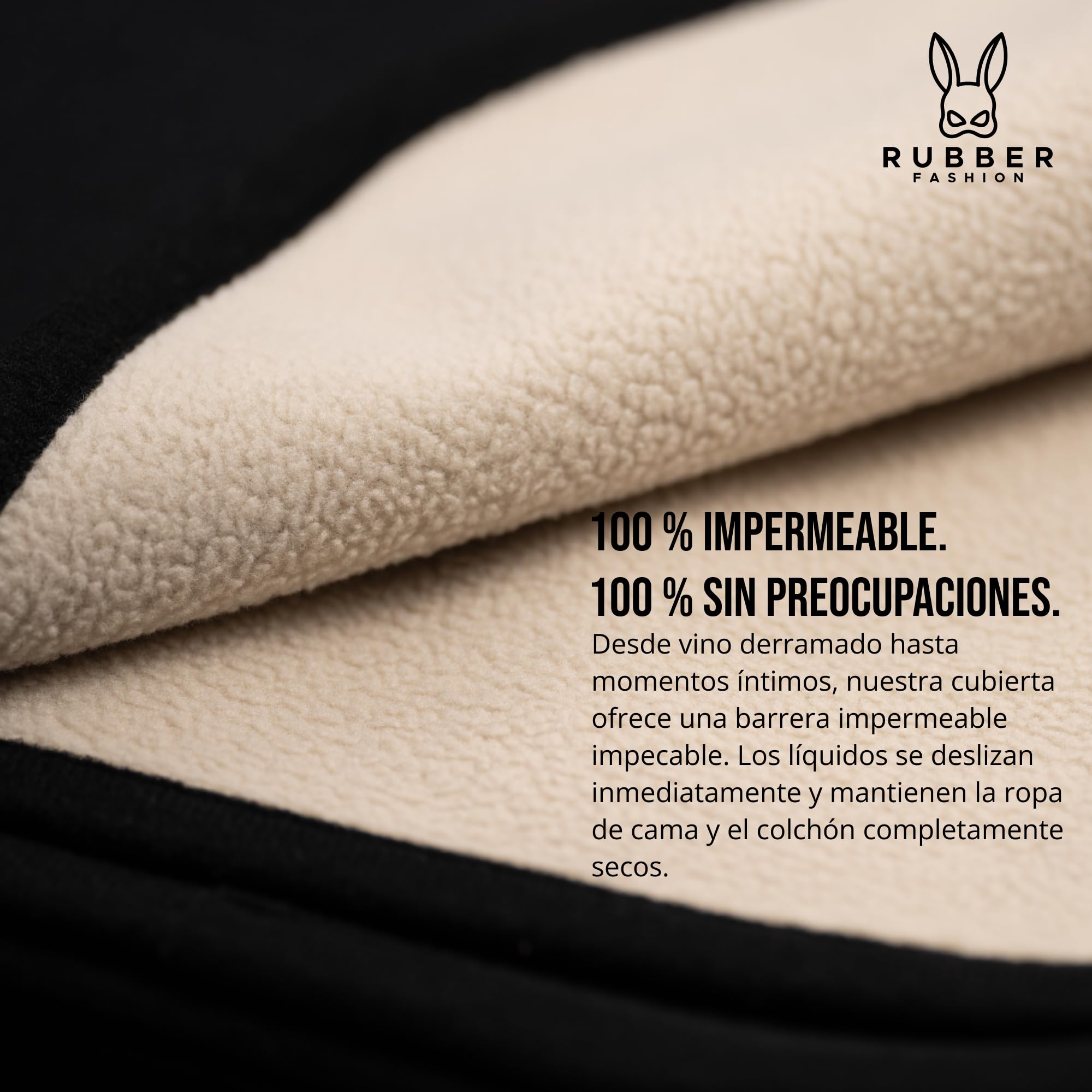 Rubberfashion Manta sexual impermeable suave – Manta de amor para cama y sofá – Base impermeable 200 x 152 cm para momentos románticos y vida cotidiana, color negro y beige