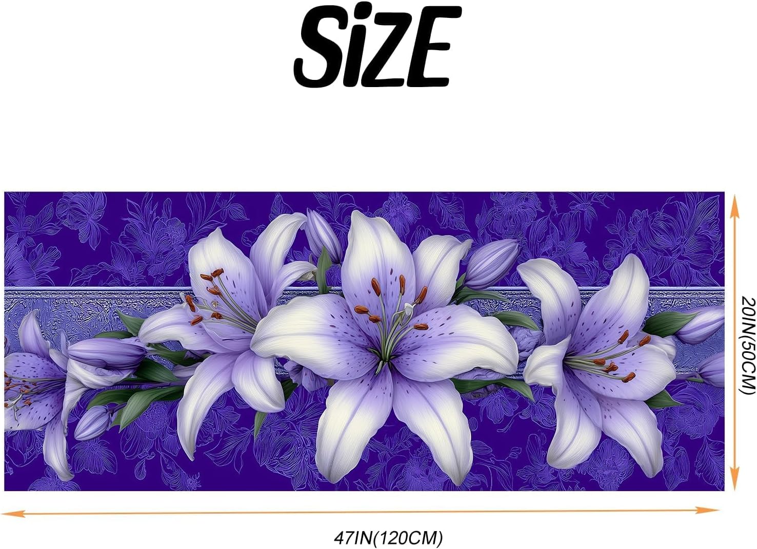 ANNA QUEEN Purple Floral Laundry Room Rug 20x47 Inch – Elegant Lily Flower Design Non Slip Runner Mat for Laundry Room, Kitchen, Entryway and Hallway Decor
