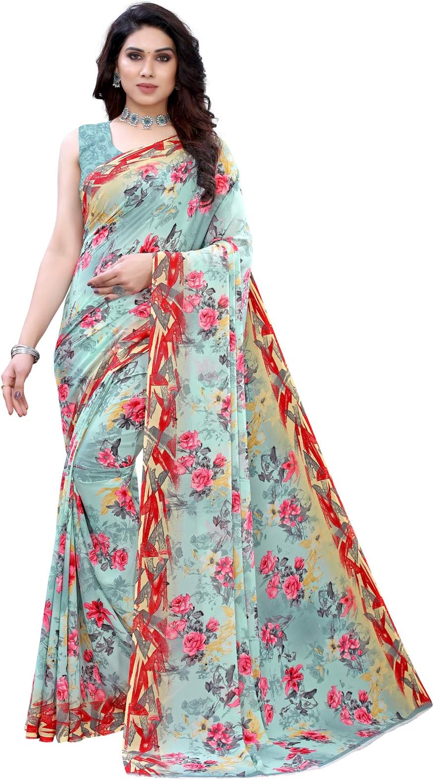 Satrani Women's Polyester Saree (1926St308_Tiffany Blue)