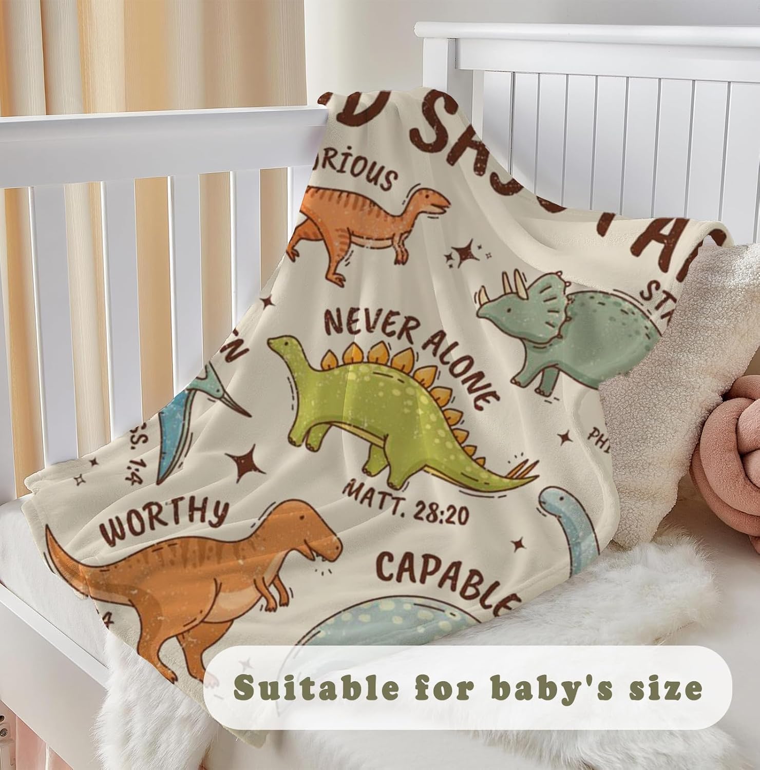 SPBL&L Christian Dinosaur Kids Blanket, God Say I Am Bible Verse Inspirational Dino Throw Blanket Gifts for Kids Boys Nursery Room Bedroom Couch Bed Decor, Dinosaur Room Decor for Boys,29.5x40Inch - Image 6
