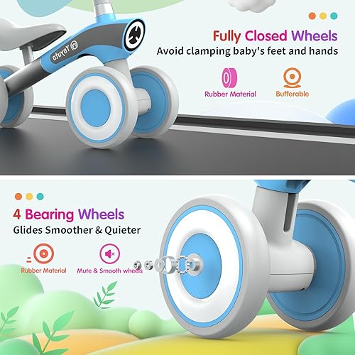 Miniatura 6 de Bicicleta de equilibrio para bebés de 1 año, niños y niñas de 12 a 36 meses, 4 ruedas de silencio, asiento suave, juguetes de primera equitación