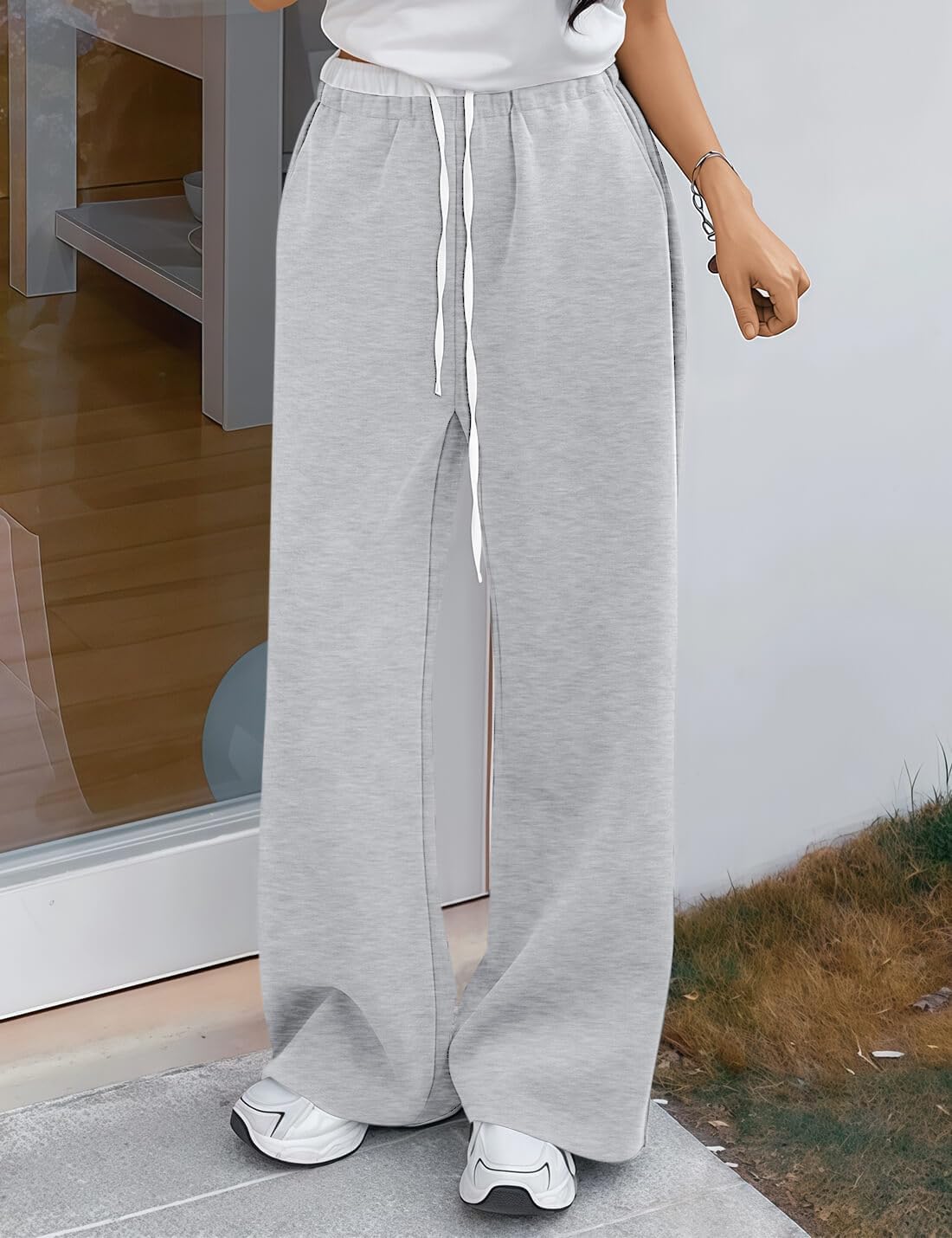HeSaYep Women's Wide Leg Sweatpants High Waist Baggy Sweat Pants Straight Leg Drawstring Elastic Waisted Pants with Pockets - Image 5