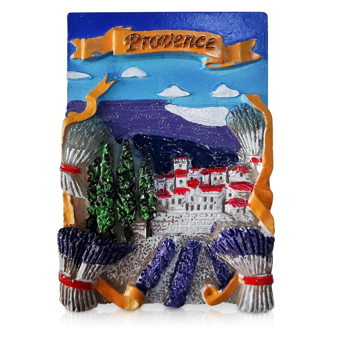 Provence France 3D Souvenir Fridge Magnet - Hand-Painted Resin Lavender Fields & Countryside Skyline - 6.8cm Decorative French Travel Gift — image 1