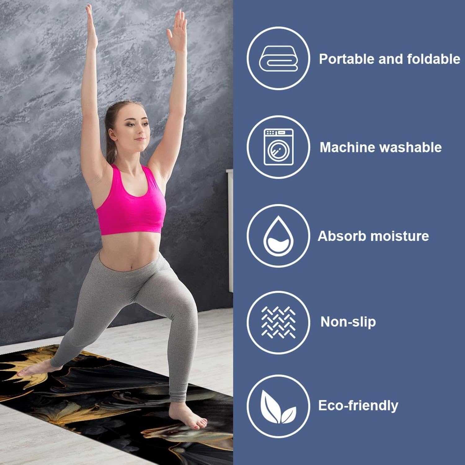 Yoga Towel, Bat Pattern Non Slip Sweat Absorbent Hot Yoga Mat Towel for Hot Yoga, Pilates and Fitness - 72.8" x 26.8"