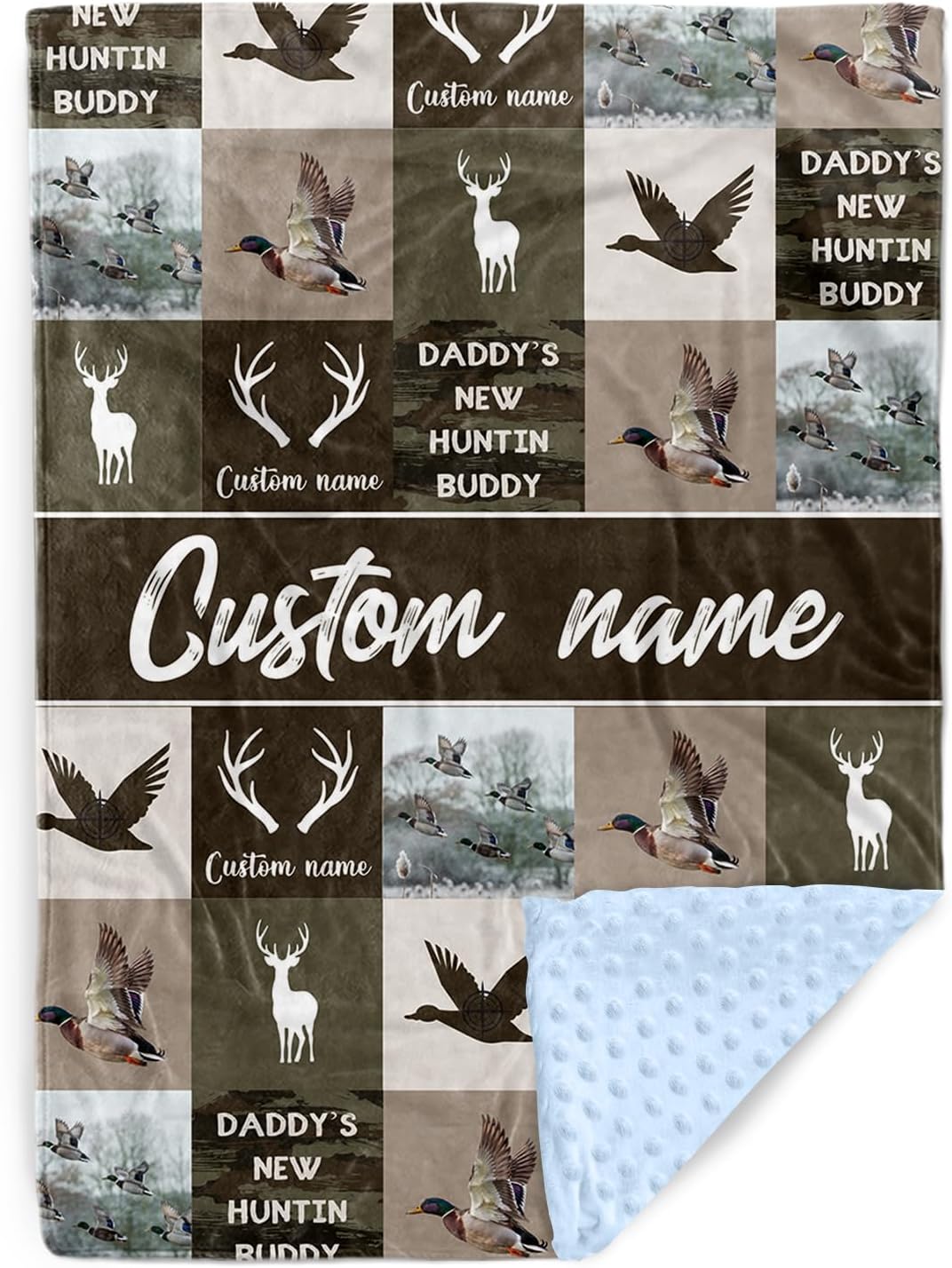Personalized Baby Blanket with Name – Ducks Antlers Pattern Soft Receiving Blanket for Newborn Boys, Custom, Hunting Theme Nursery Decor for Toddlers, Camo Design