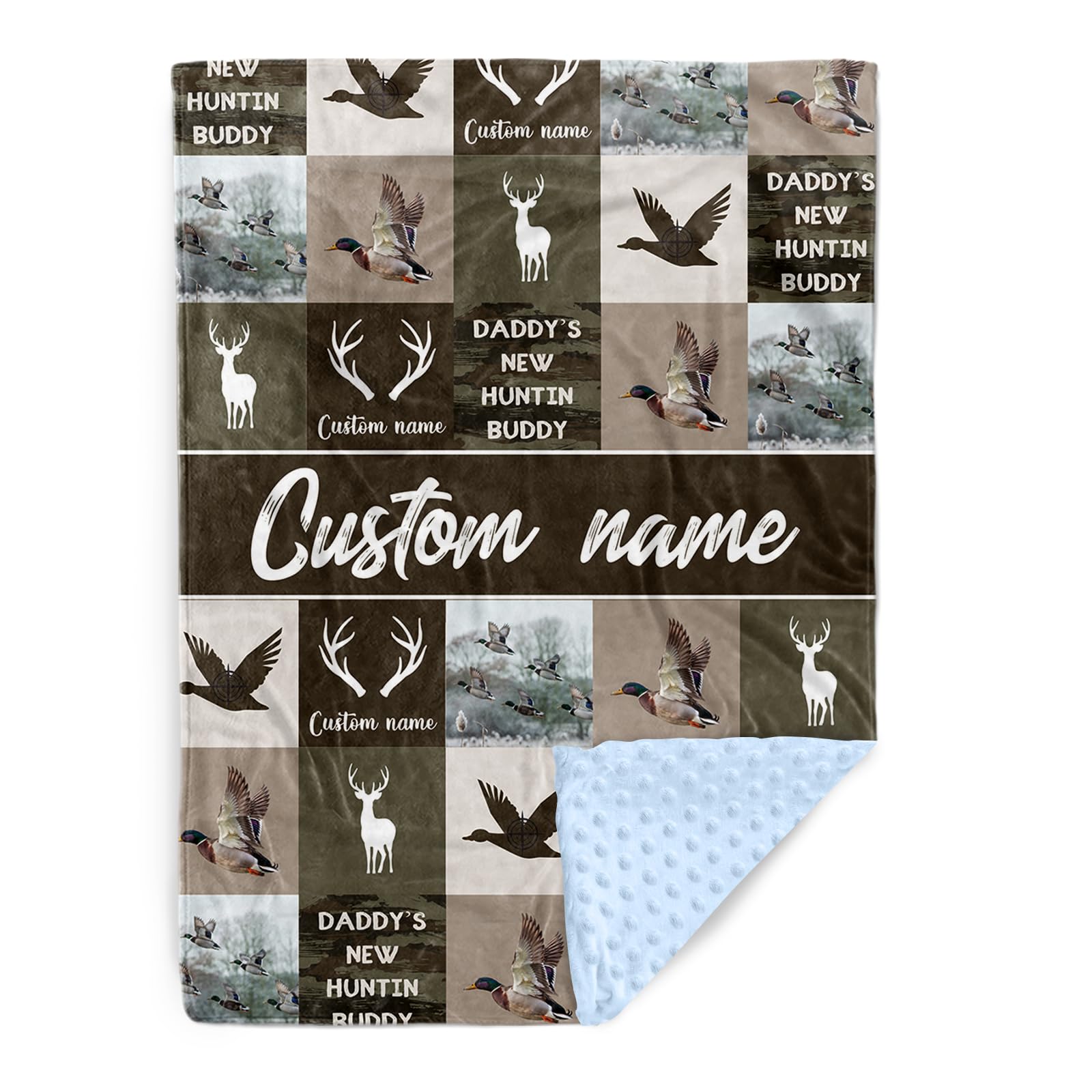 Personalized Baby Blanket with Name – Ducks Antlers Pattern Soft Receiving Blanket for Newborn Boys, Custom, Hunting Theme Nursery Decor for Toddlers,