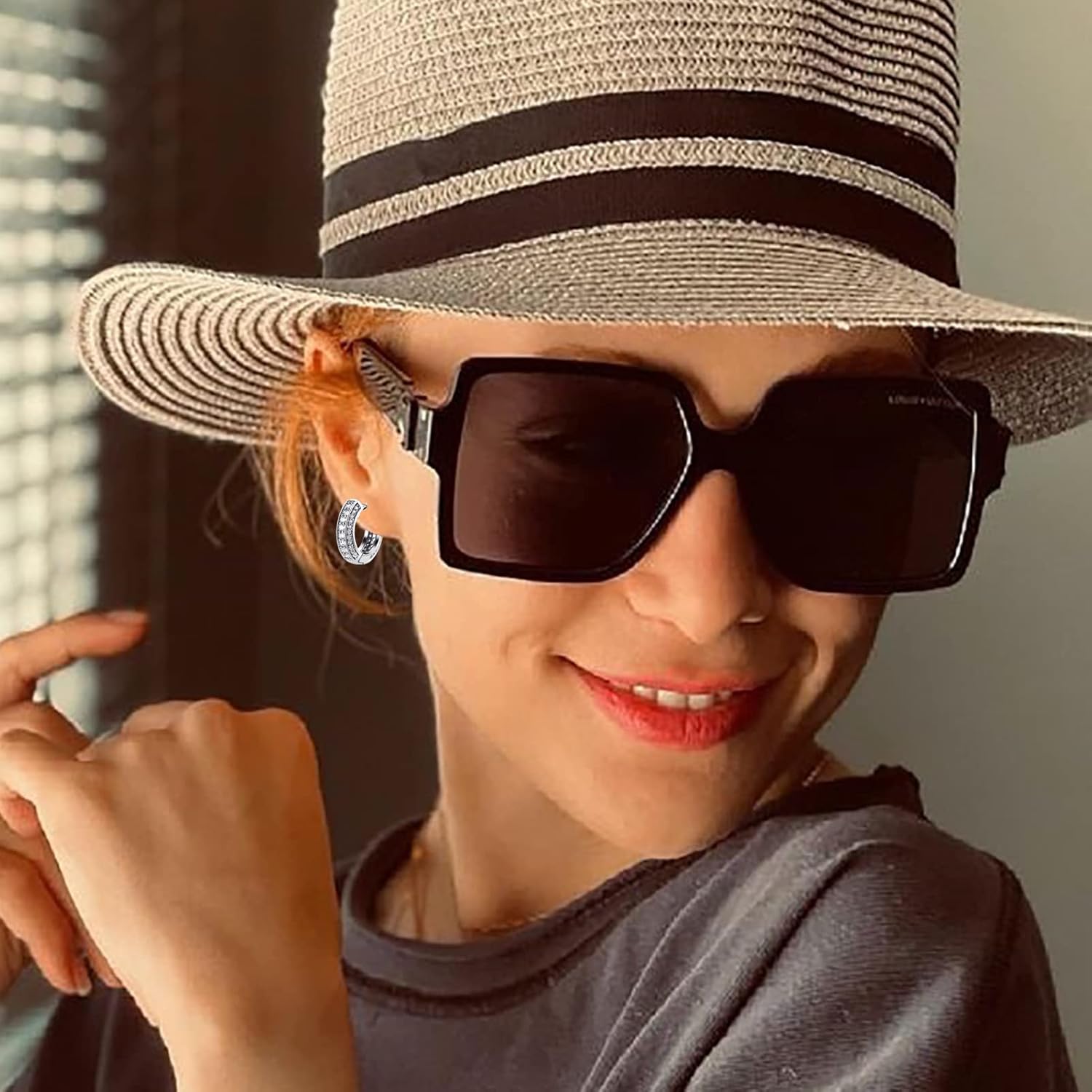 TOPGRILLZ Iced Out Hoop Earrings Cubic Zirconia Huggie Cartilage Cuff Hypoallergenic 14K Gold Plated Luxury Fashion Round Circle Earrings For Men Women - Image 3