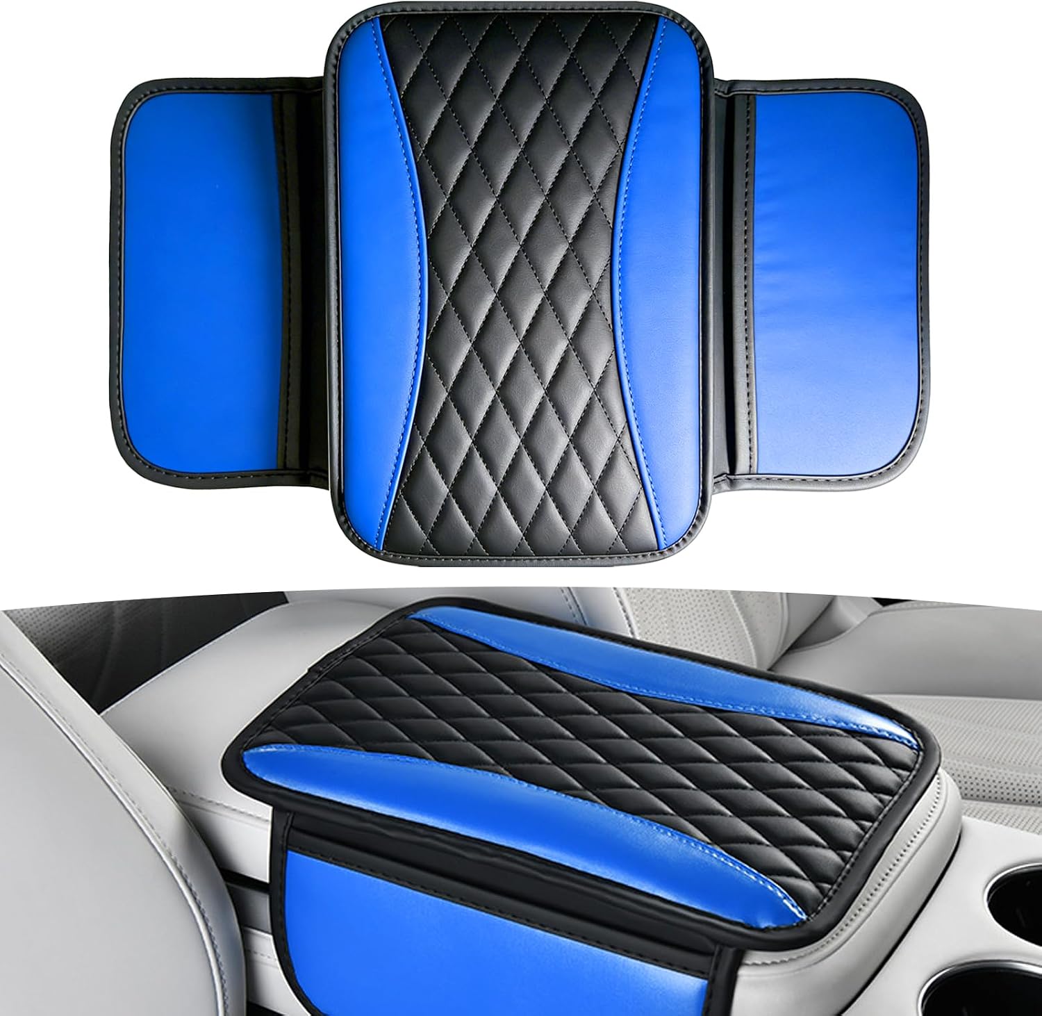 Leather Car Center Console Cover with Side Storage Pockets, Waterproof Armrest Cushion Protector Organizer for Vehicles SUVs, Interior Accessories, Car Decorations Stylish Arm Rest Pad (Purple)