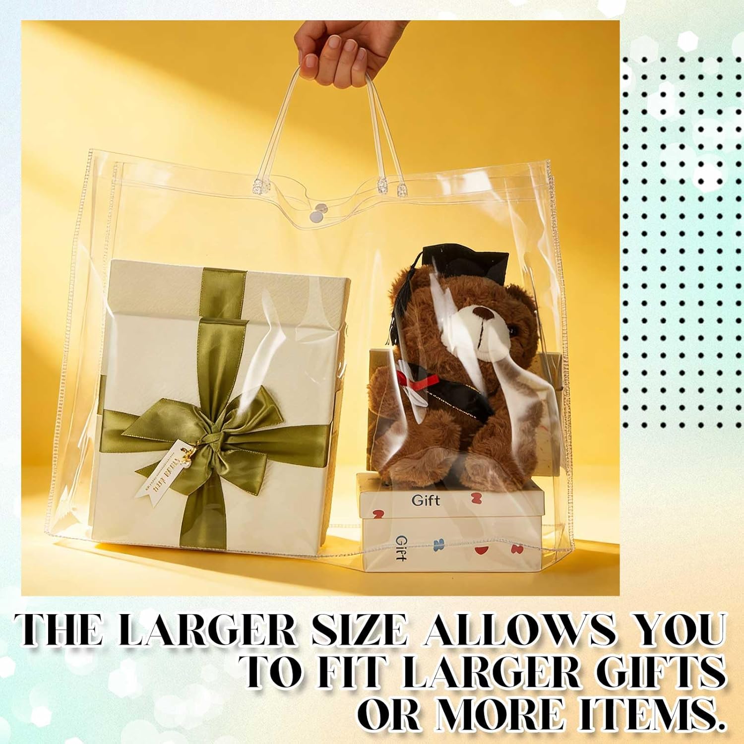 AmazingSpark 10 Pack Clear 18" x 8" x 14" Large Gift Bags with Handle Large Reusable Plastic Tote Bags for Small Business Boutique Wedding Valentine's Day Birthday Party Favors - Image 4