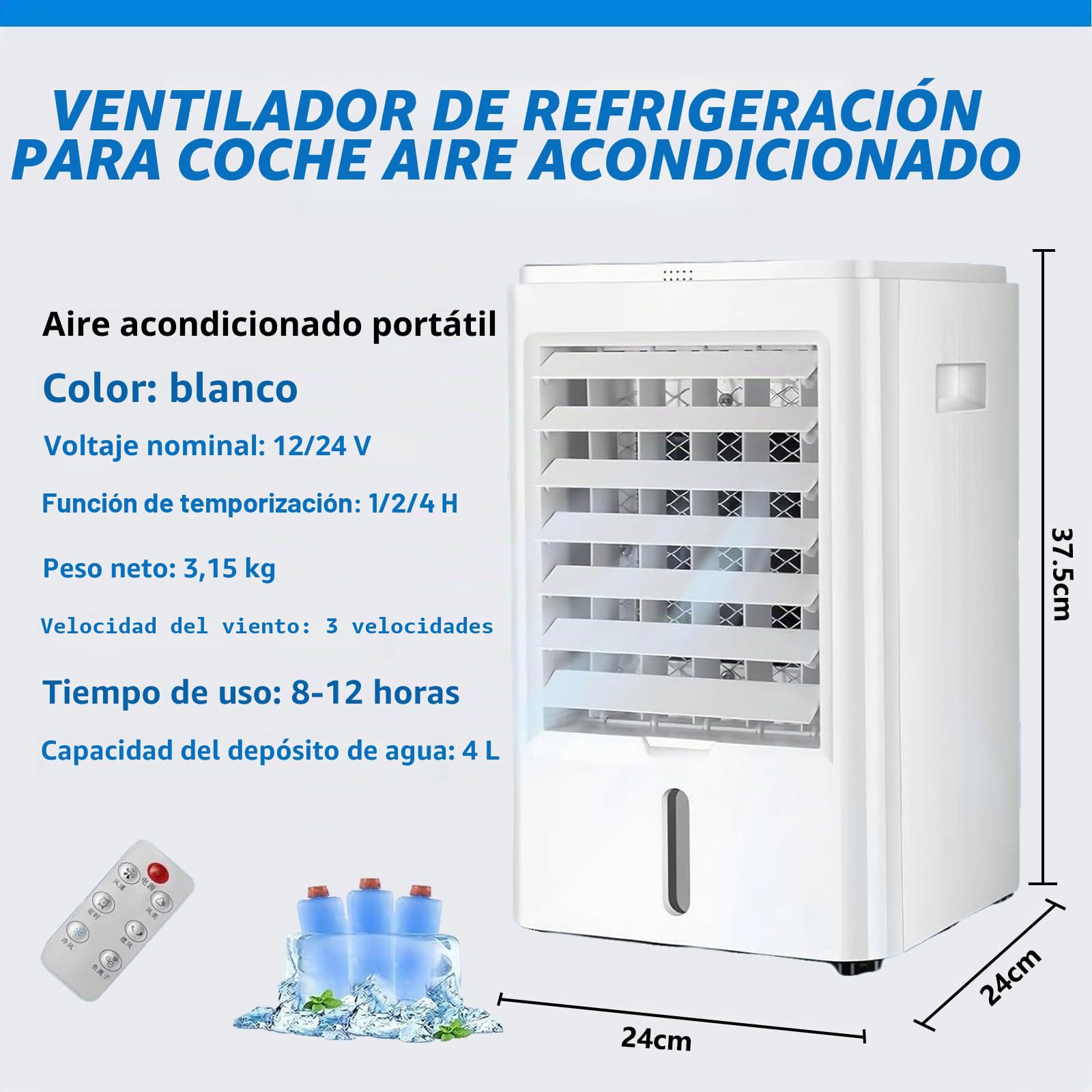 Aires Acondicionados PortáTiles, Mini Aire Acondicionado Personal con 3 Velocidades, Enfriador de Aire Evaporativo, para HabitacióN, Tienda de CampañA, Dormitorio, Auto, Autocaravana,24V