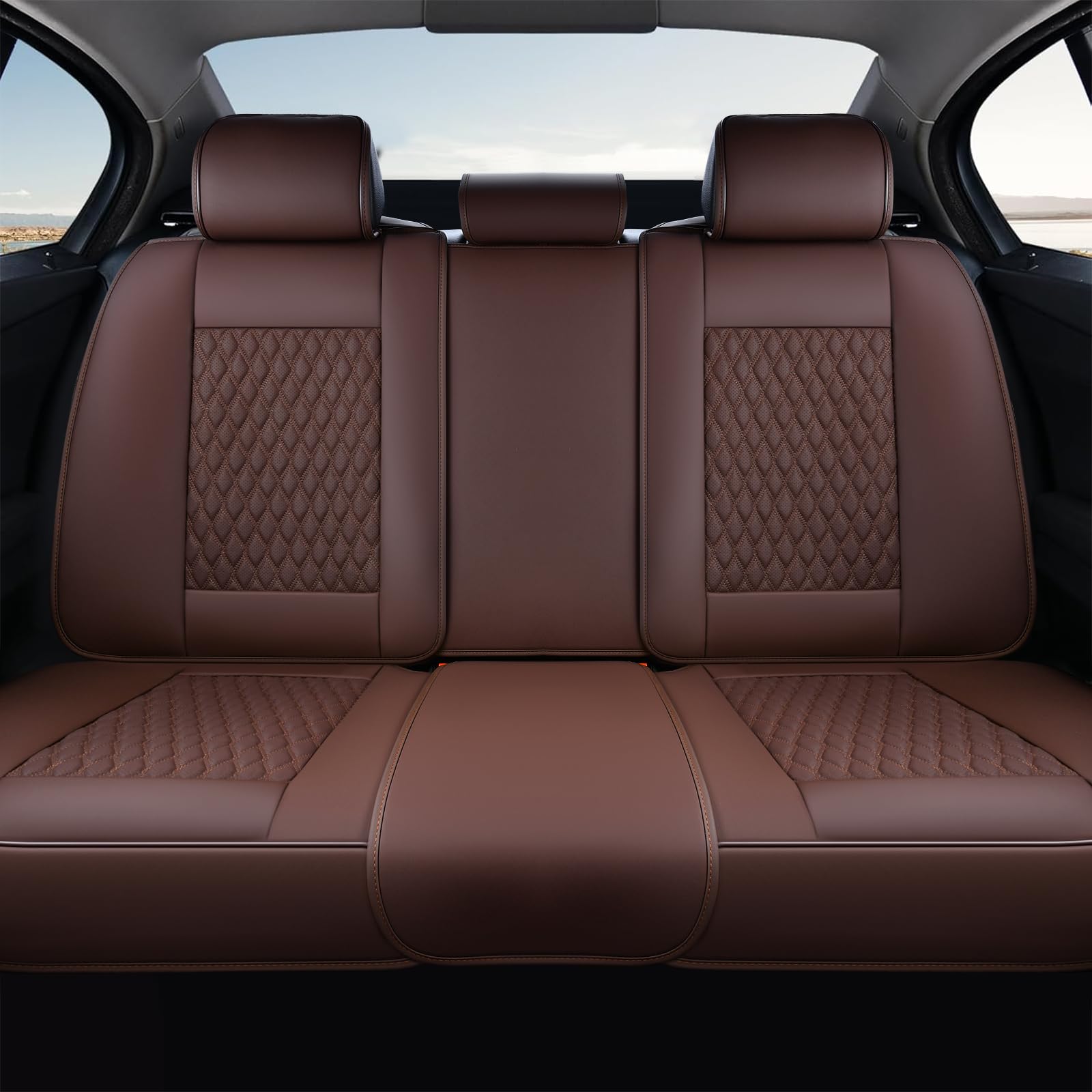 Coverado Leather Rear Seat Covers for Cars, Waterproof Back Seat Cover, Universal Automotive Seat Cushion Protector for Most Cars Trucks SUV (Coffee)