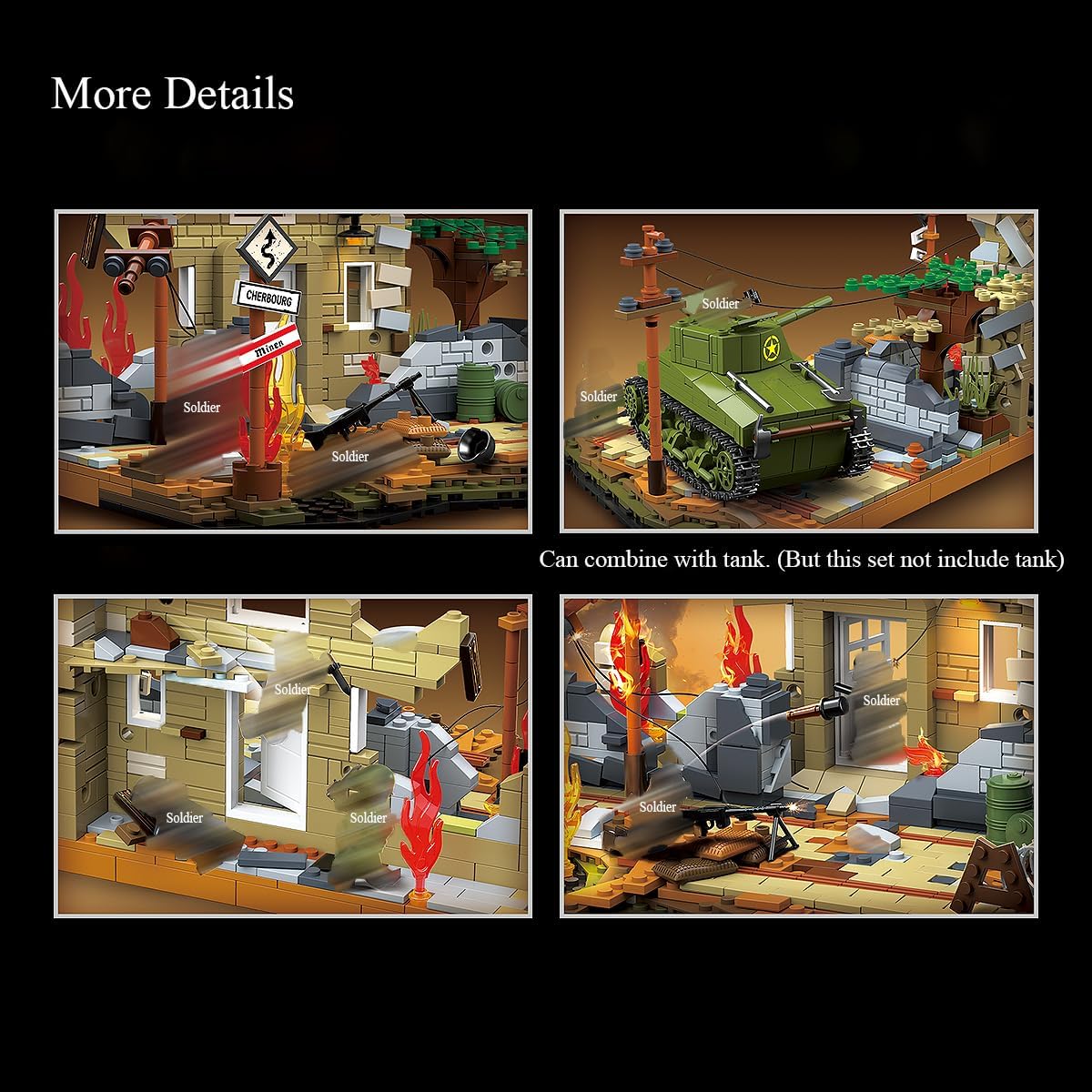 Jeamoc WW2 Military Ruins Building Block Set, 1145 Pcs Parts Military Ruins Building Bricks Construction with Soldiers and Weapons, WW2 Set