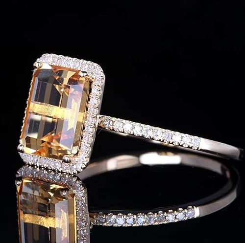 Miniatura 3 de Kuyiuif Anillos chapados en oro de 14 quilates con circonita cúbica amarilla de 4 quilates, para cóctel, compromiso, boda, aniversario, plata