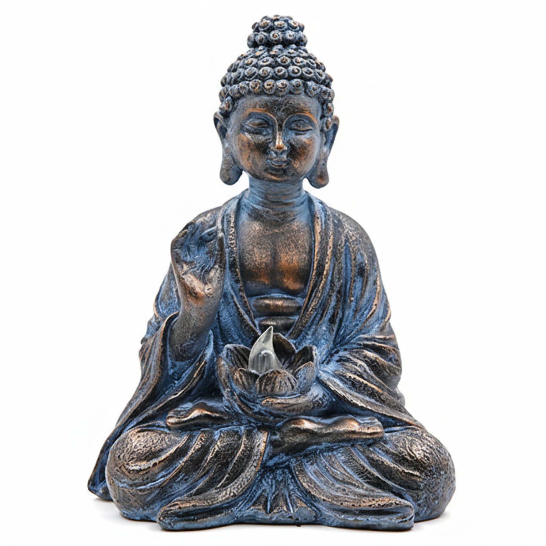 Faroby Buddha Statue Outdoor, Solar Buddha Decor with LED Lotus Light, Waterproof Resin Garden Statue for Garden, Home, Patio, Lawn 5.9x4.3x7.7 Inch