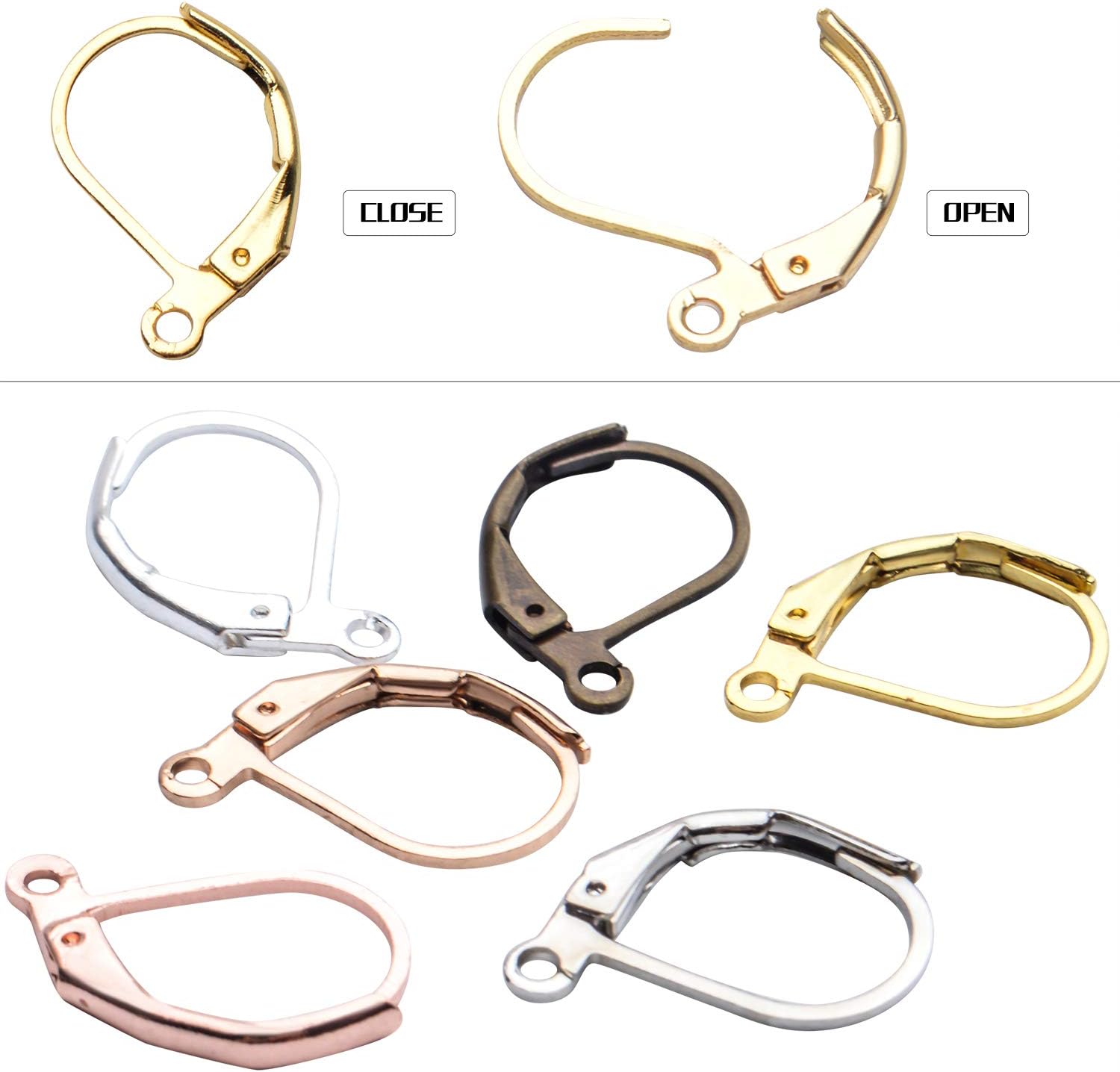Earrings Hooks Leverback, 60pcs Leverback Earring Hooks Earwires Open Loop French Style for Earring Jewelry Making, Antique Bronze, White Gold, Silver, Gold, KC Gold, Rosegold - Image 4
