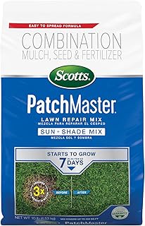 Scotts PatchMaster Lawn Repair Mix Sun + Shade Mix, Combination Grass Seed, Fertilizer, and Mulch...