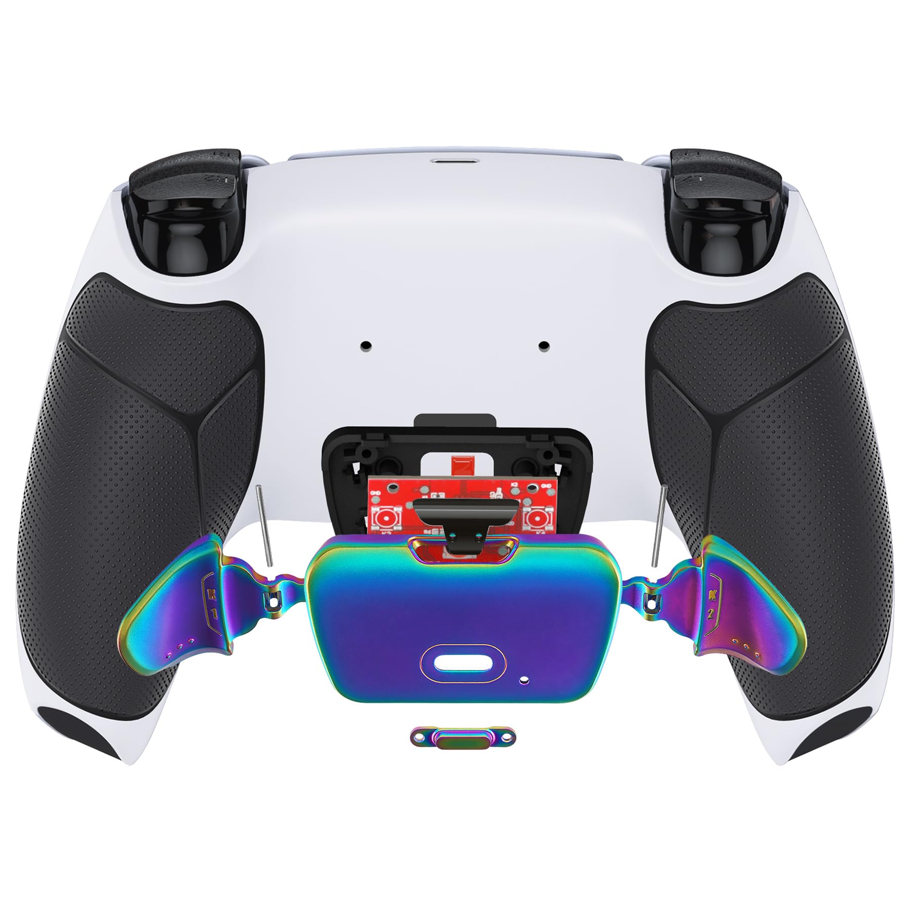 eXtremeRate Real Metal Buttons (RMB) Rise 2.0 Remap Kit para ps5 BDM-010 BDM-020 Carcasa con Goma Grip & Actualización Board & Programable Botones Traseros para ps5 Mando(Blanco Negro Arcoíris)