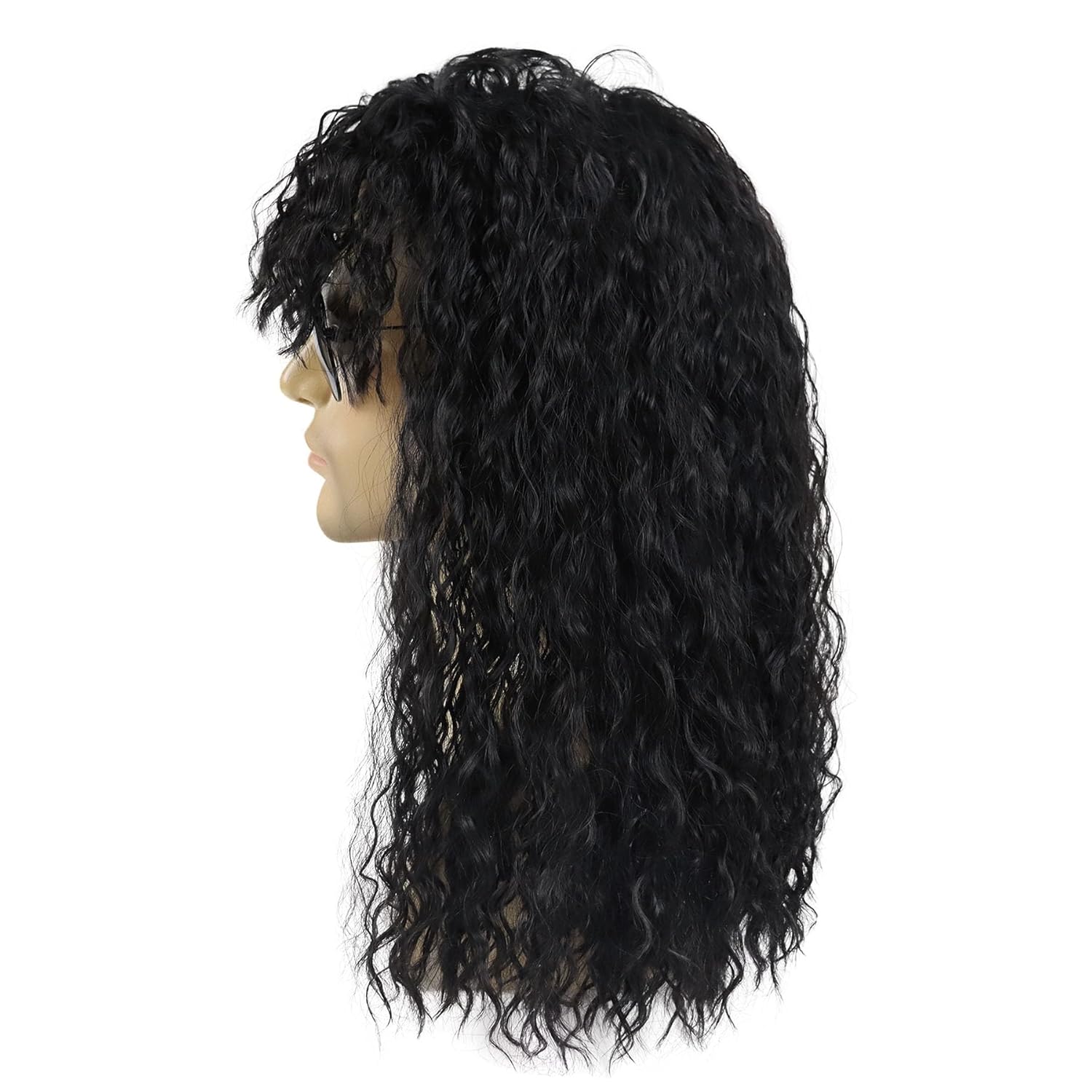 GNIMEGIL Cool Long Synthetic Viking Wig For Men In Jet Black - Retro Rock Style Halloween Costume Roleplay Black Curly Wig Deep Wave