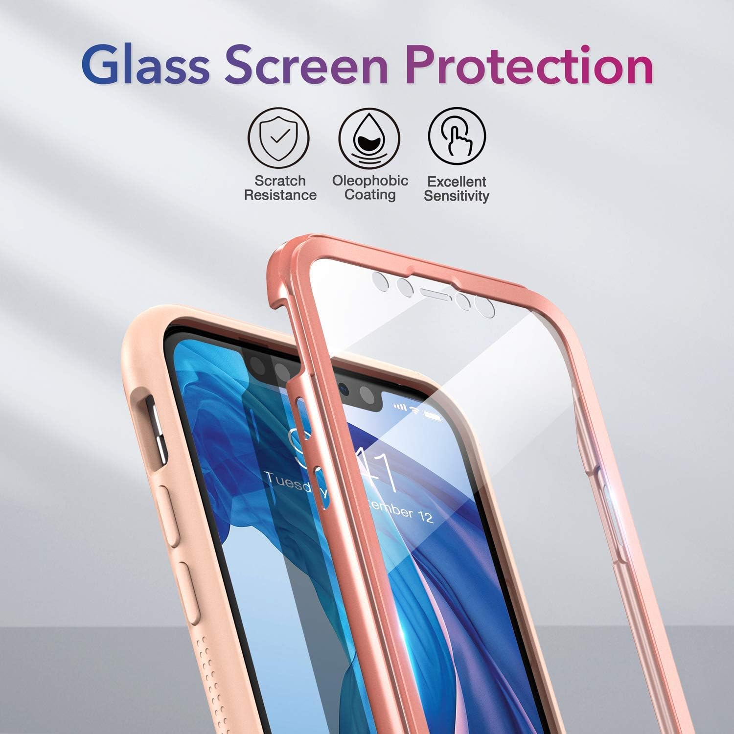 YOUMAKER [2021 Upgraded] Compatible with iPhone 11 Pro Max Case 6.5 Inch, Tempered Glass Designed Built-in Screen Protector Shockproof Cases - Rose/Pink