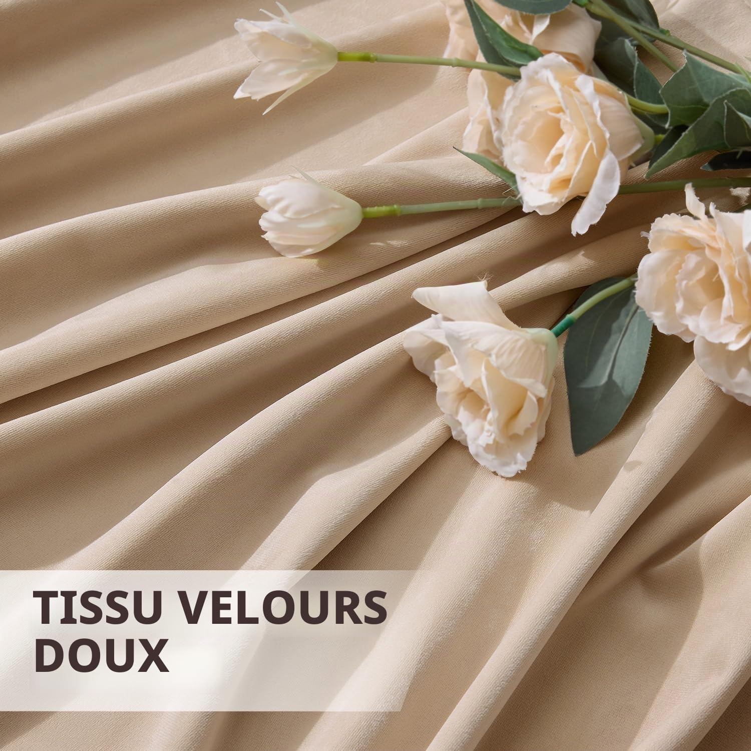 Woaboy Rideaux à Cordon Isolants en Velours 140x245 cm Beige | Rideaux Modernes Semi-Occultants pour Salon et Chambre à Coucher Rideau épais en Satin Thermique