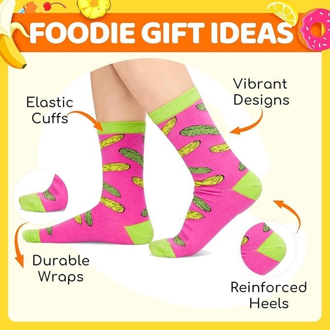 Calcetines divertidos para mujer - Regalos de pepinillos, palomitas, donas miniatura 3
