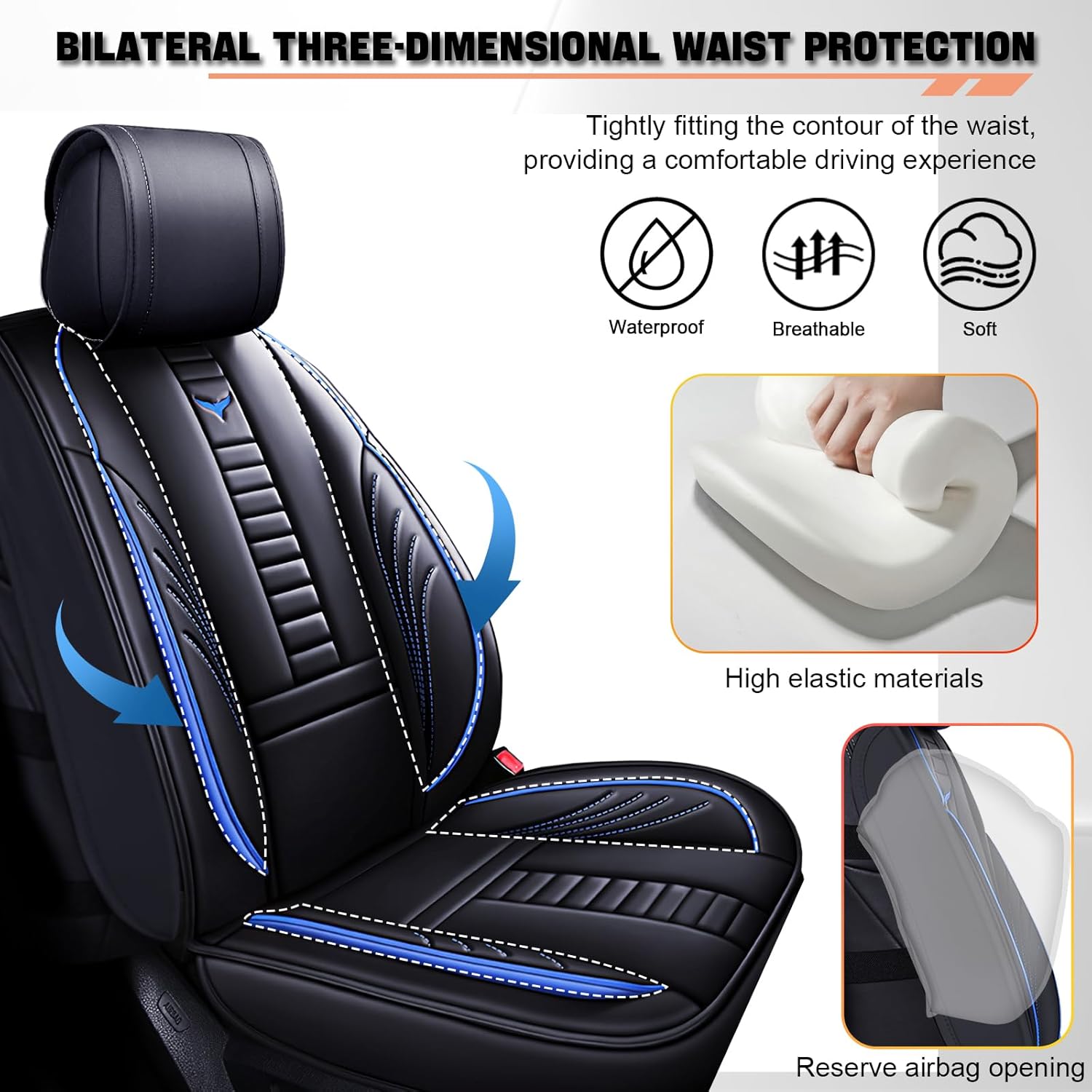 Full Set Car Seat Covers for Toyota Tundra Limited 2010-2025, Premium Leather Waterproof Stain-Resistant with Storage Pockets Seat Protectors (Black-Blue)