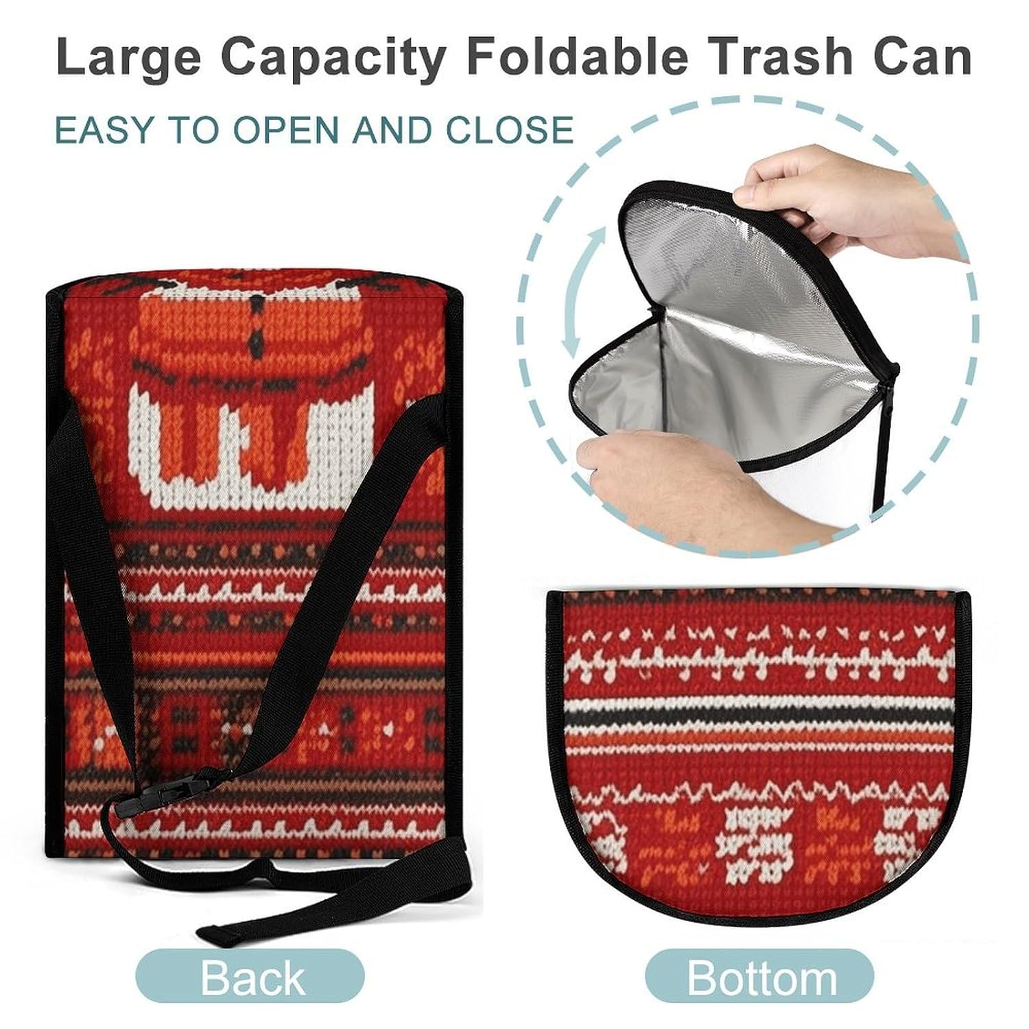Car Trash Can Snowman and Striped Christmas Printed Car Organizer Car Accessory Interior Car Garbage Can with Lid