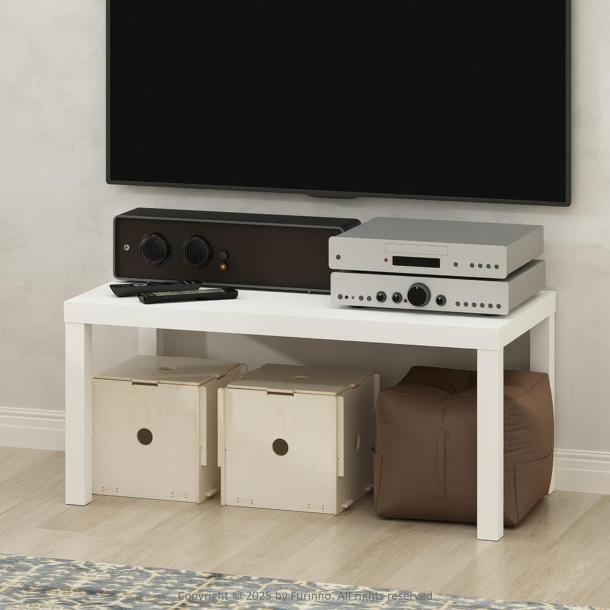 Furinno Simplistic TV Stand, Modern Entertainment Center, Triple Thick TV Table, TV Console for TV up to 40 Inch, for Living Room, Bedroom, White