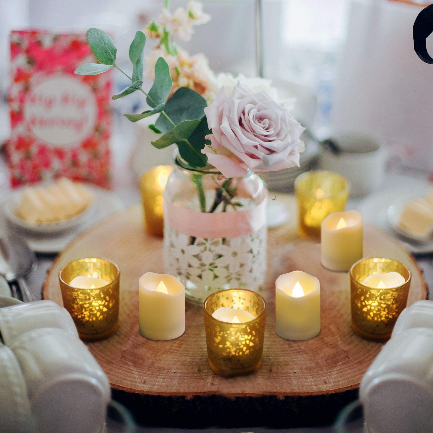 Homemory Confezione da 12 candele votive ricaricabili senza fiamma con telecomando, candele a batteria con timer, decorazione per feste di Natale e Halloween