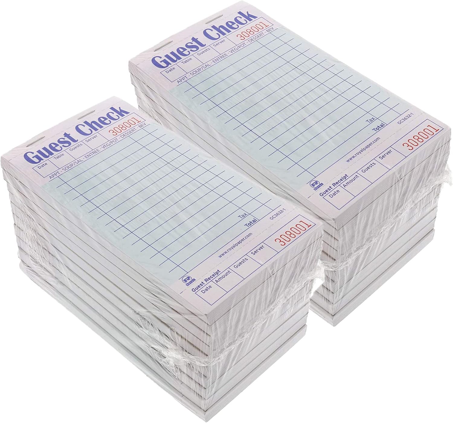 Guest Check Books For Servers 20 Books (1,000 Sheets) - Thick, Bleed Resistant Paper | 1 Part Green Paper Waitress Notepad with Guest Receipt | Server Books For Waitress