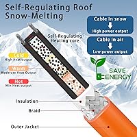 Vista 5 de Cinta térmica de 30 pies para tuberías de agua, protección contra congelación, IP65, impermeable, 7 W/pies, 110 V, cable térmico BDDFOTO