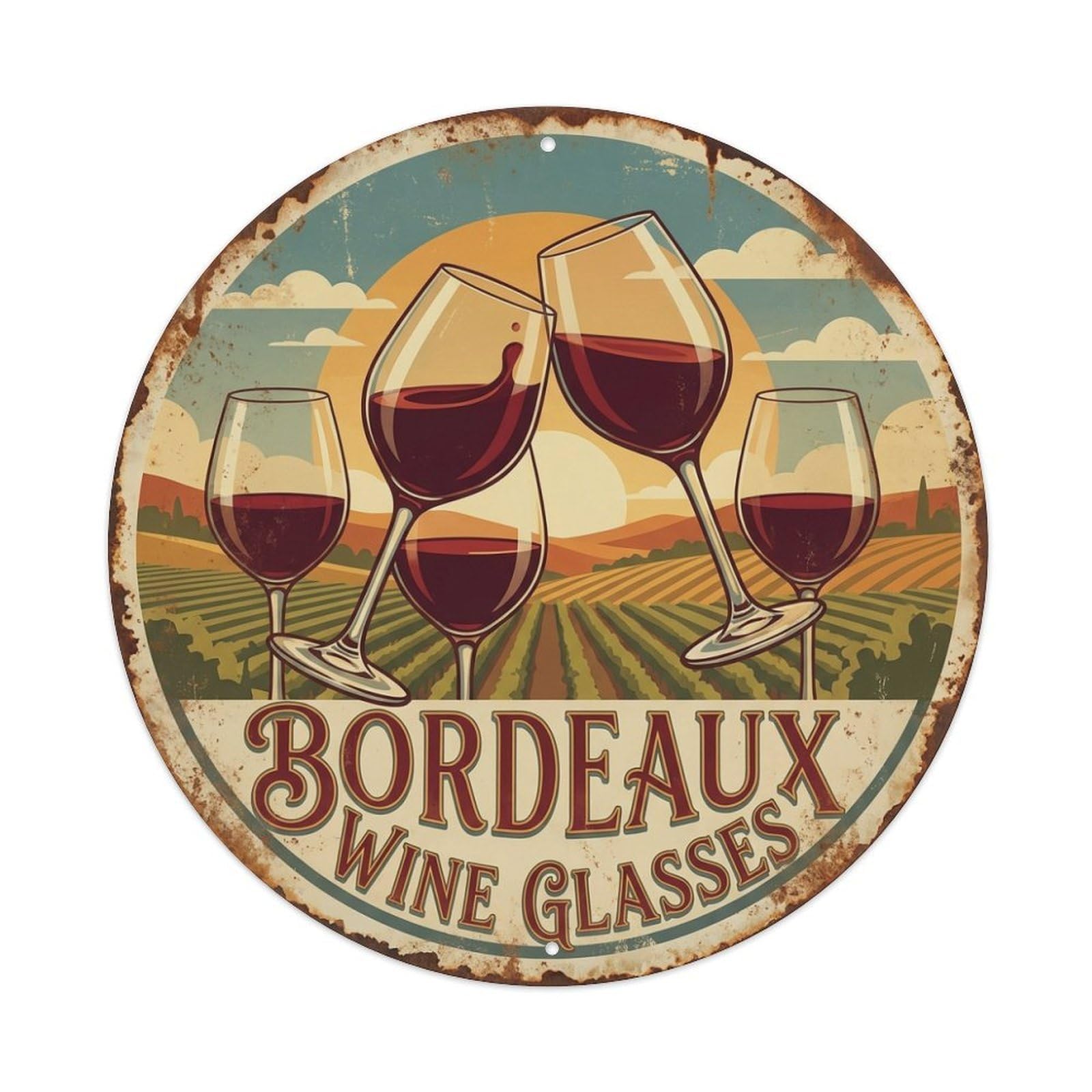 France Bordeaux Wine Glasses Cellar Culture Travel Metal Tin Sign