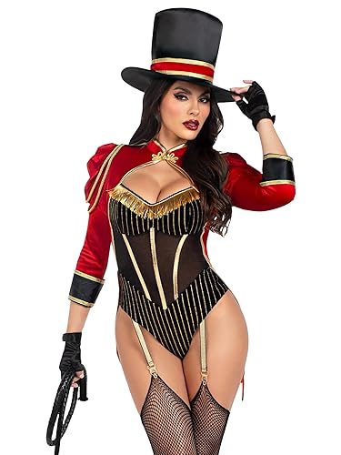 Leg Avenue Women's 2 PC Ravishing Ringmaster Costume Womens Halloween Costumes with Attached Velvet Tail Coat, and Top Hat - X-Small