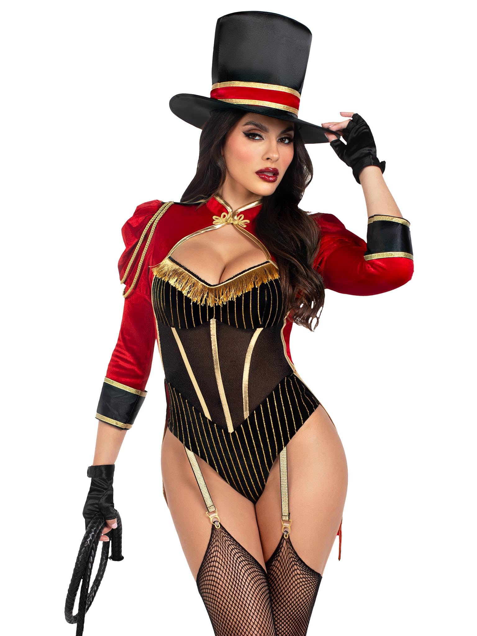 Leg Avenue Women's 2 PC Ravishing Ringmaster Costume Womens Halloween Costumes with Attached Velvet Tail Coat, and Top Hat