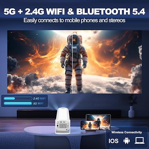 Miniatura 3 de Proyector inteligente para el hogar con WiFi6 y Bluetooth 5.4, mini proyector portátil 4K 1080P, proyector pequeño inteligente giratorio de 180 al