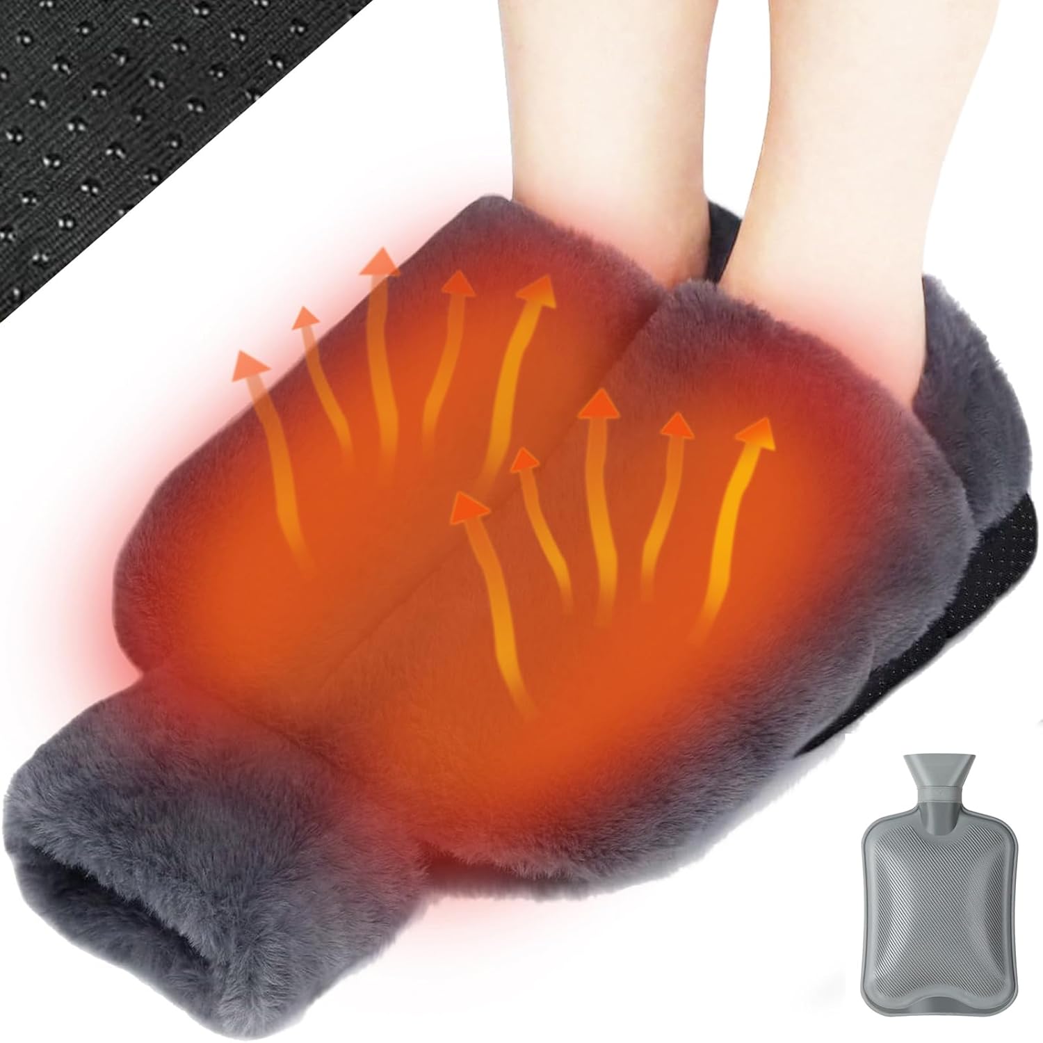 Hot Water Bottle for Feet, Foot Warmer Hot Water Bag for Pain Relief, 2 Liter Rubber